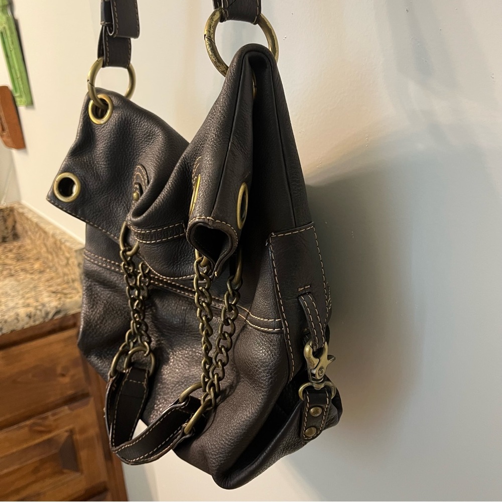 BCBGMAXAZRIA hobo brown leather bag purse satchel 2 ways to wear w/metal accents - Picture 5 of 12